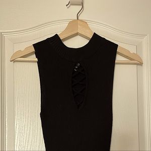 LU NYC Ribbed Sweater Dress With Criss Cross Top